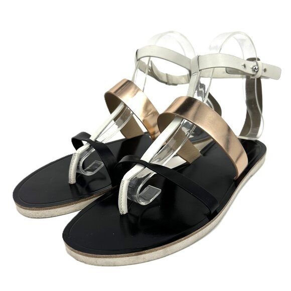Vince‎ Crete Strappy Leather Gladiator Sandals Bone/Black/Rose Gold Metallic 8.5 - Picture 1 of 10